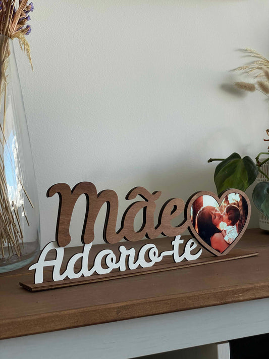 Moldura "Mãe Adoro-te" Personalizada com Foto - Coração