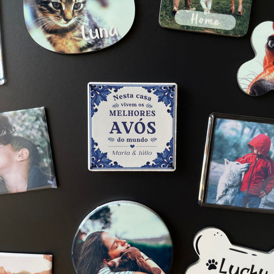 Íman Cerâmico Personalizado para Avós Azulejo Português - Quadrado