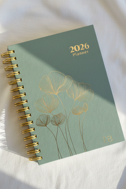 Personalized A5 Hardcover 2026 Planner - Olive Green