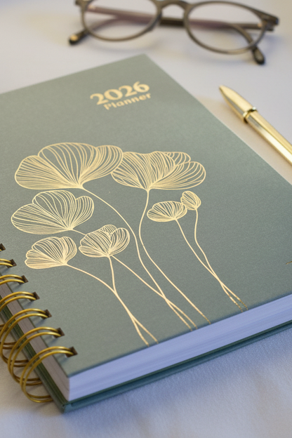 Personalized A5 Hardcover 2026 Planner - Olive Green