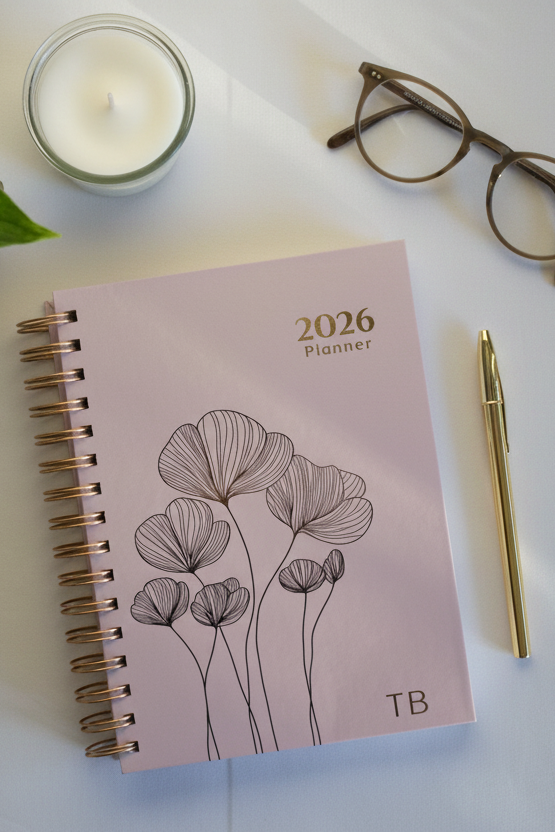 Personalized A5 Hardcover 2026 Planner - Blush Rose