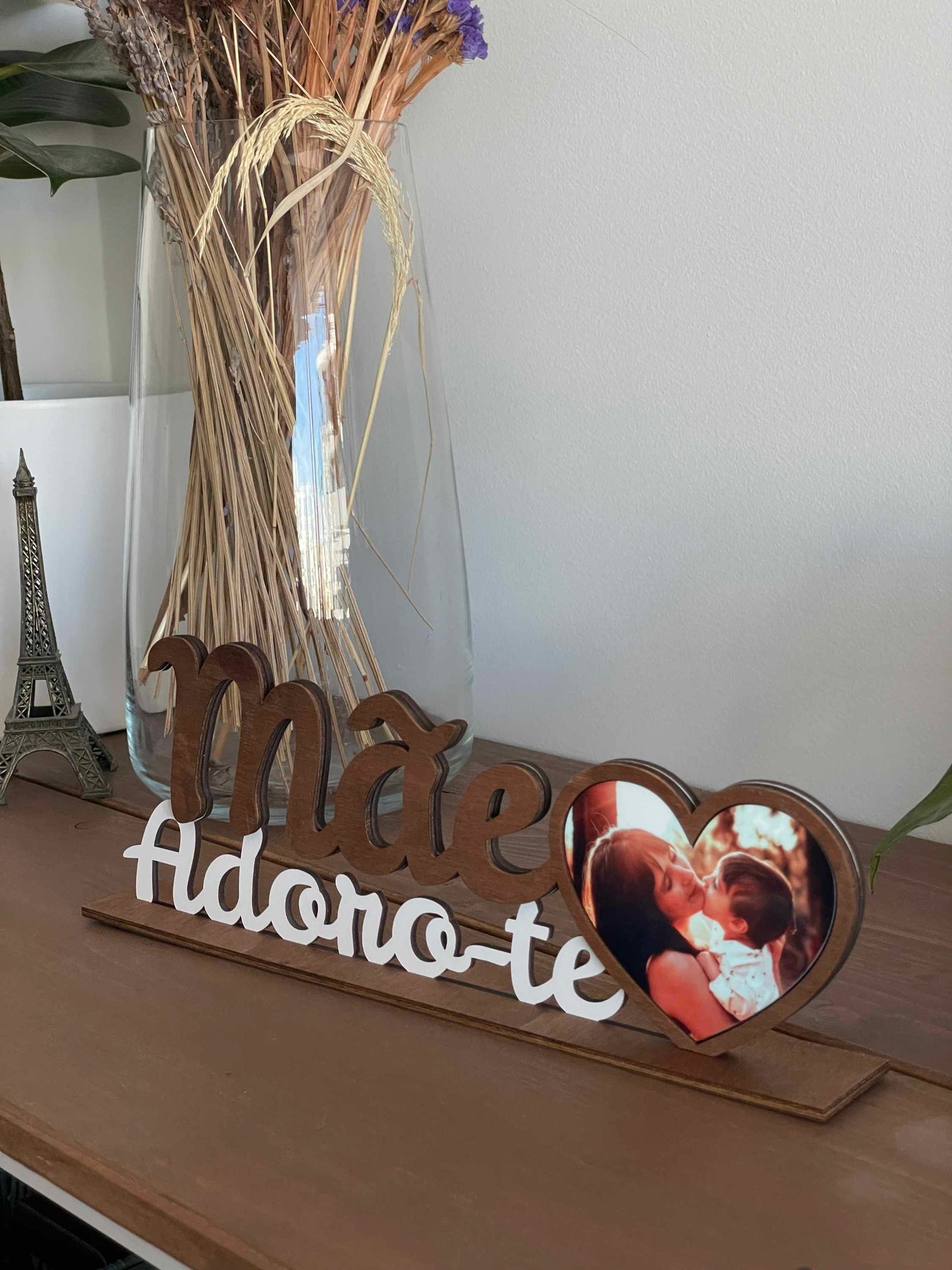 Moldura "Mãe Adoro-te" Personalizada com Foto - Coração