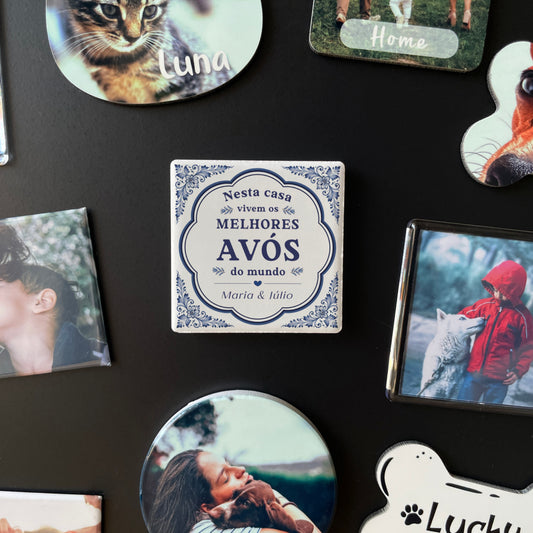 Íman Cerâmico Personalizado para Avós Azulejo Português - Quadrado