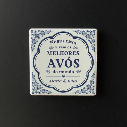 Íman Cerâmico Personalizado para Avós Azulejo Português - Quadrado
