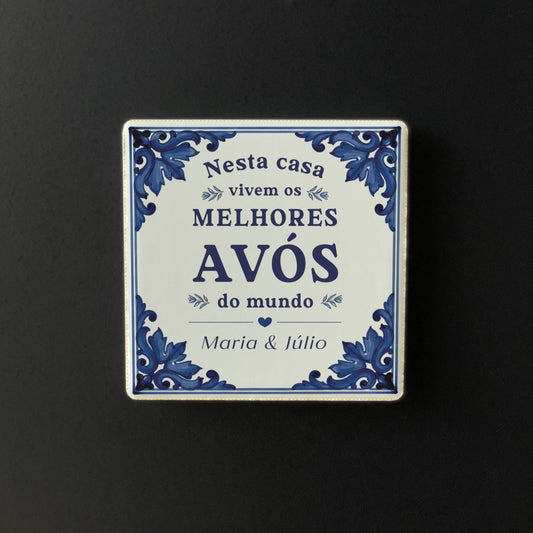Íman Cerâmico Personalizado para Avós Azulejo Português - Quadrado