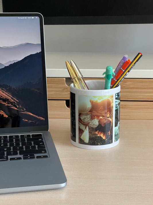 Porta-Lápis em Cerâmica com 4 Fotos Personalizadas