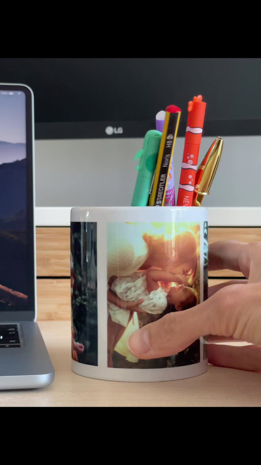 Porta-Lápis em Cerâmica com 4 Fotos Personalizadas